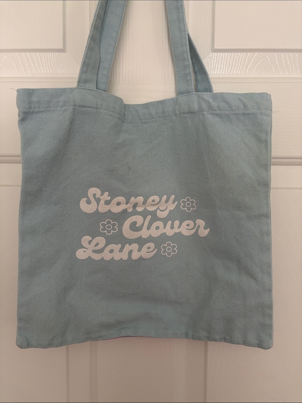 Stoney Clover Lane Blue Tote with Pink & Purple Checker Flower - Picture 3 of 3
